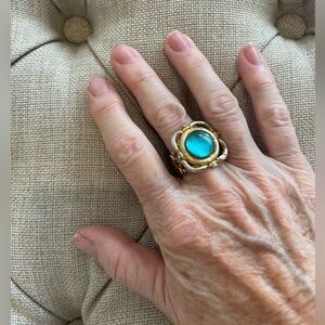 Susan Shaw Adjustable Gold Ring with Aquamarine Stone